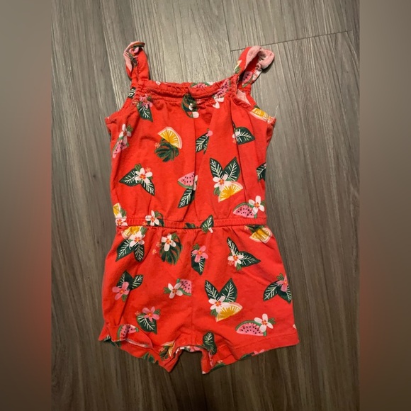 Carter's Other - Carter's Red and Green Floral short romper size 24M